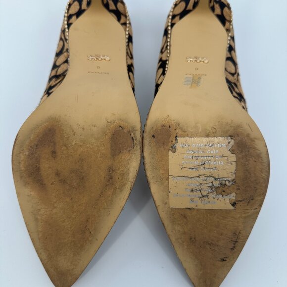 Coach C5924 Waverly Signature Calf Hair Pointed Toe Gold Trim Heels Size 9B - Picture 8 of 13